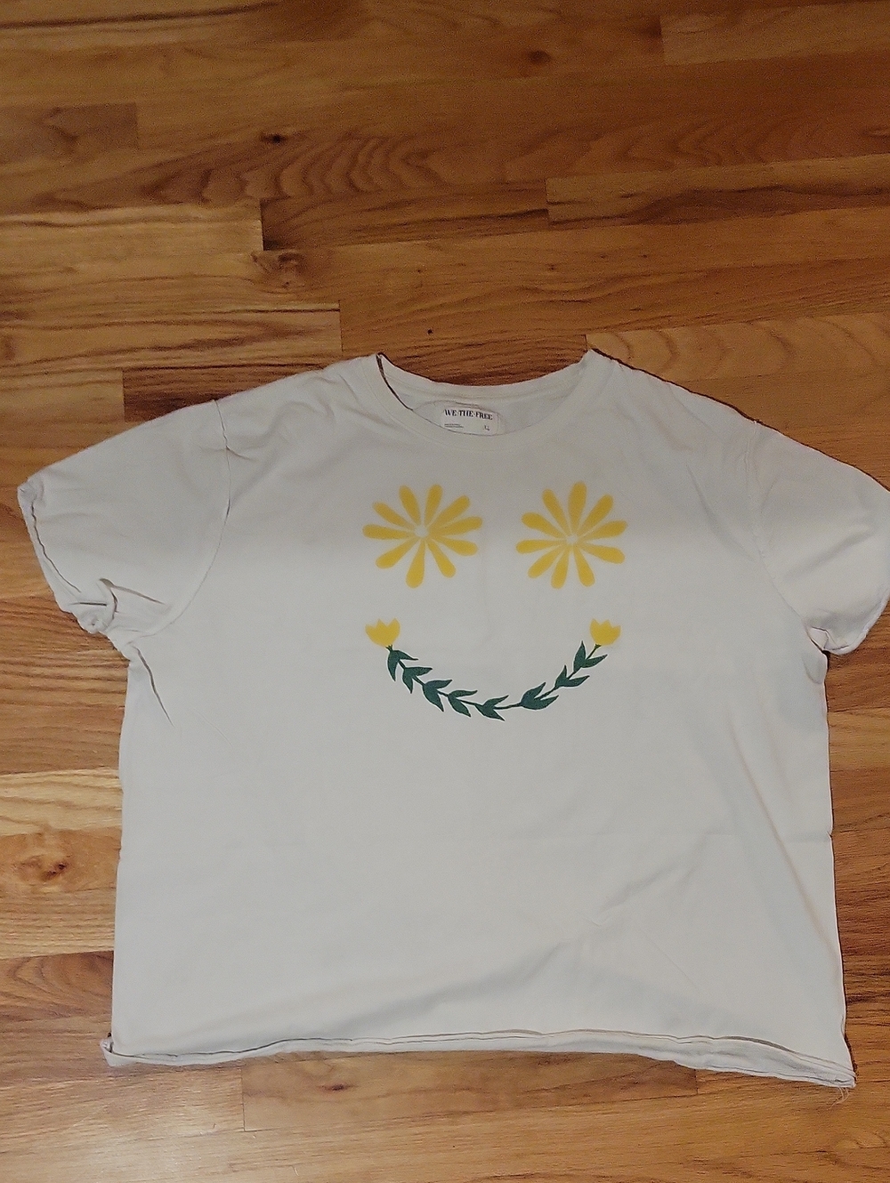 We The Free Cream Flower Smile Oversized Tee, Size Extra Large